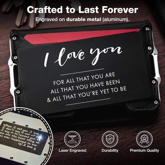 I Love You Wallet Card – Engraved Keepsake for Him or Her, Durable Metal Wallet - Picture 6 of 7